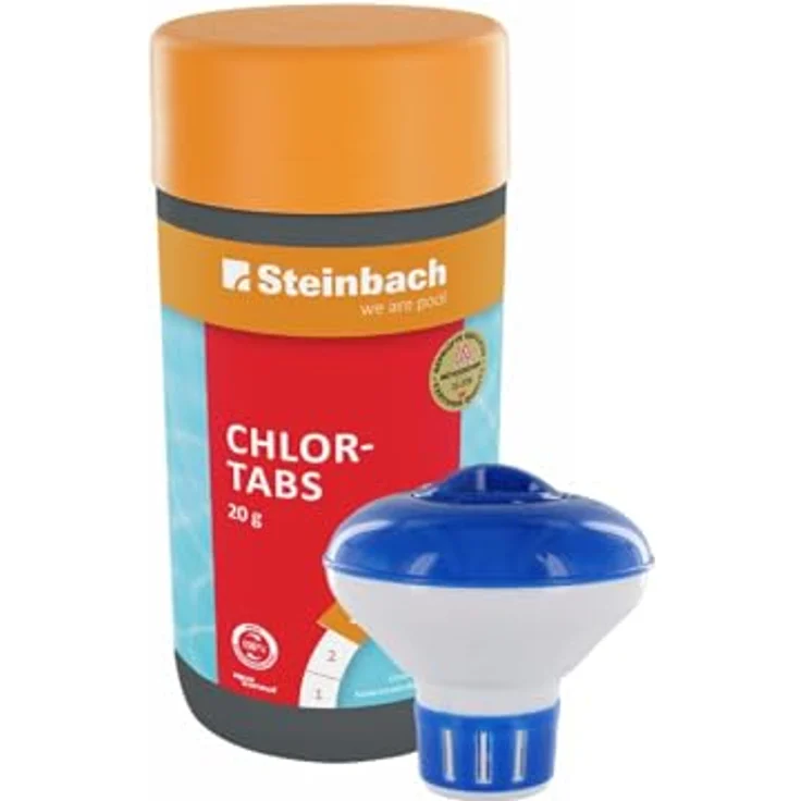 Steinbach Chlordosierschwimmer Mini Ø 12,5 cm mit Chlortabs 20 g, Poolpflege-Set für Dauerdosierung & Schockchlorung, ideal für kleine Pools & Whirlpools mit Dosierregler – Bild 1