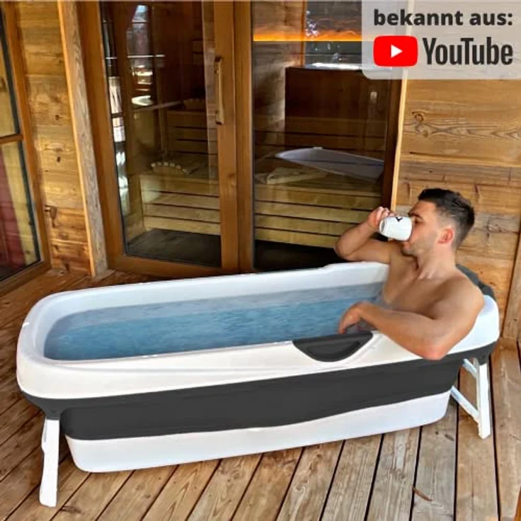 CRS faltbare Badewanne Erwachsene 158x62x52cm | Klappbare mobile Badewanne ideal für kleine Badezimmer | foldable bathtub | tragbare Klappbadewanne zum Aufstellen Schwarz – Bild 3