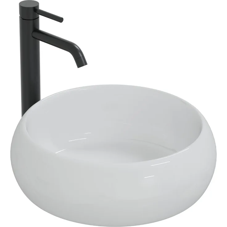 HAGO Aufsatzwaschbecken Keramik Ø350x120mm rund Kieselstein-Design kratzfest elegantes Weiß
