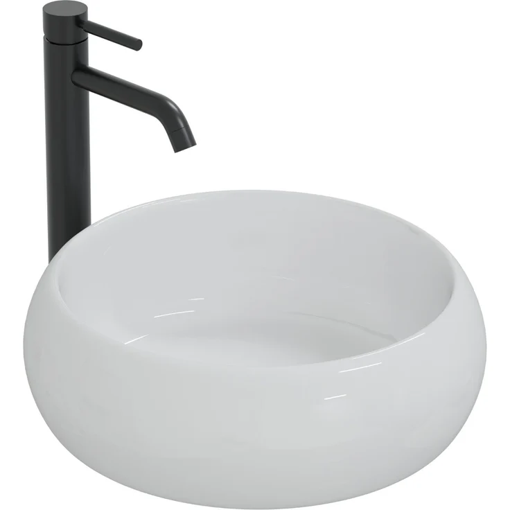 HAGO Aufsatzwaschbecken Keramik Ø350x120mm rund Kieselstein-Design kratzfest elegantes Weiß – Bild 1