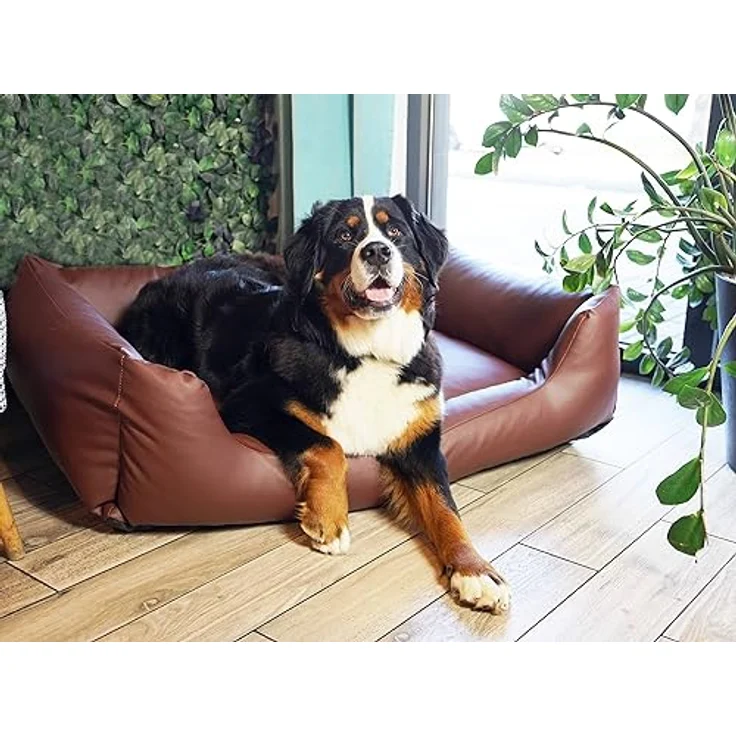 4L Textil Mario Wasserfestes Hundebett aus Kunstleder (100x70 cm, Braun) - Robust, Wasserabweisend, Leicht zu reinigen – Bild 4