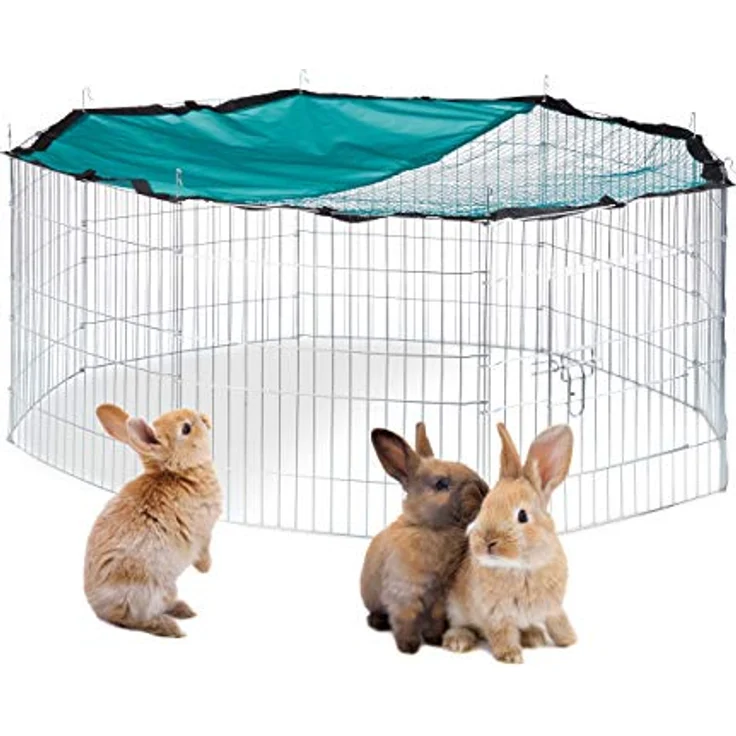 Relaxdays Freilaufgehege Netz-Abdeckung, Gehege für Kleintiere in XL, mit Sonnensegel, beige – Bild 1