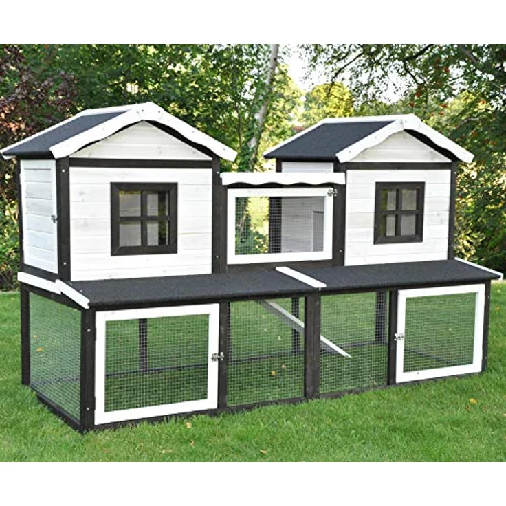 nanook Premium Hasenstall XXL mit Freilauf Gehege für draußen - 197 x 85 x 112 cm - braun weiß - 2 Ebenen – Bild 1