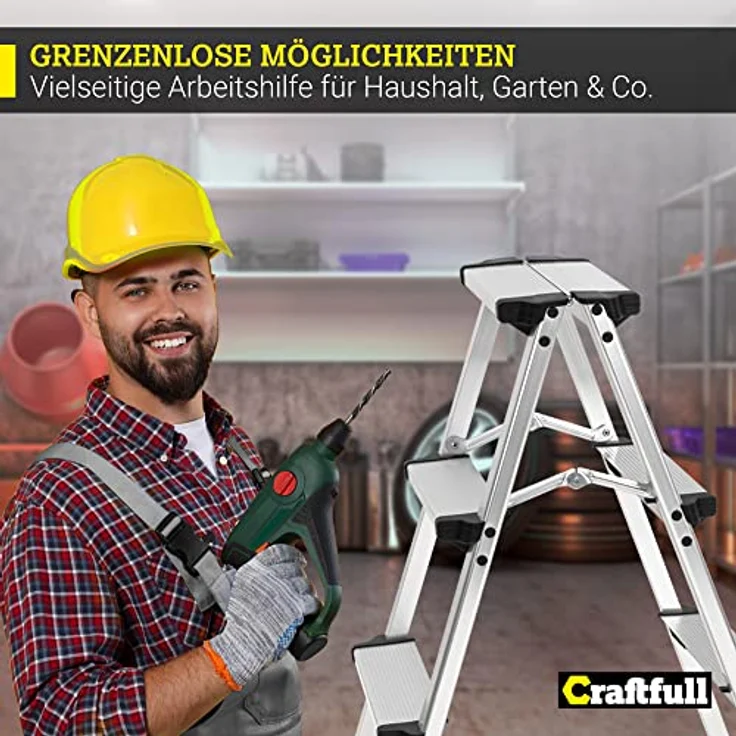 Craftfull Doppel-Klapptritt CF-131A Trittleiter Stufenstehleiter Alu Leiter (2 x 4 Stufen) – Bild 8