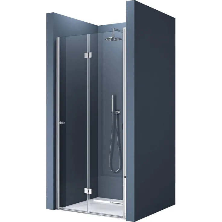 doporro Dusch-Falttür Duschtür Nischentür dusche Duschabtrennung Duschkabine Teramo26, 75x190 cm, Einscheibensicherheitsglas, Eckdusche, Klarglas, verchromtes Messing