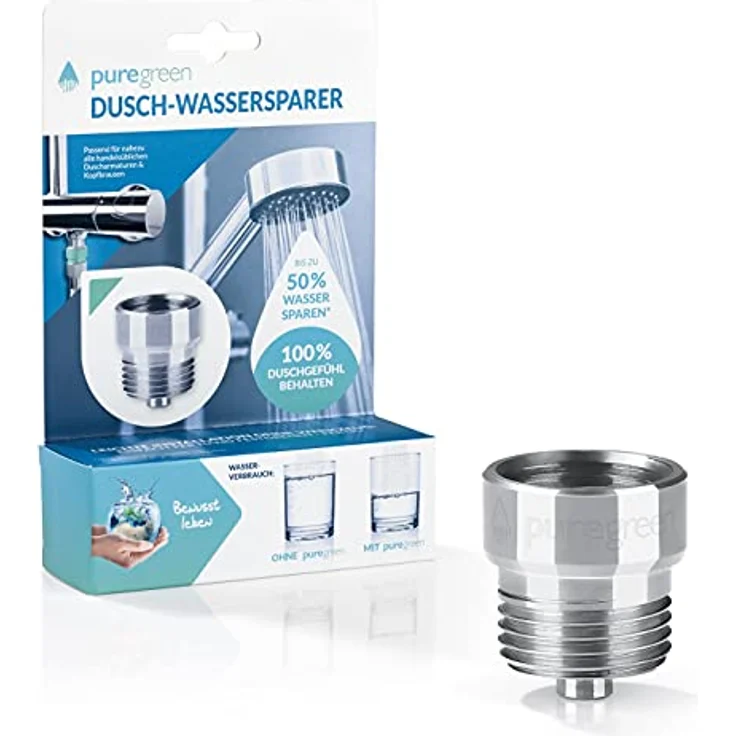 puregreen Dusch-Wassersparer, Energieeffiziente Duscharmatur mit Venturi Effekt zur Wasserersparnis bis zu 50% – Bild 1
