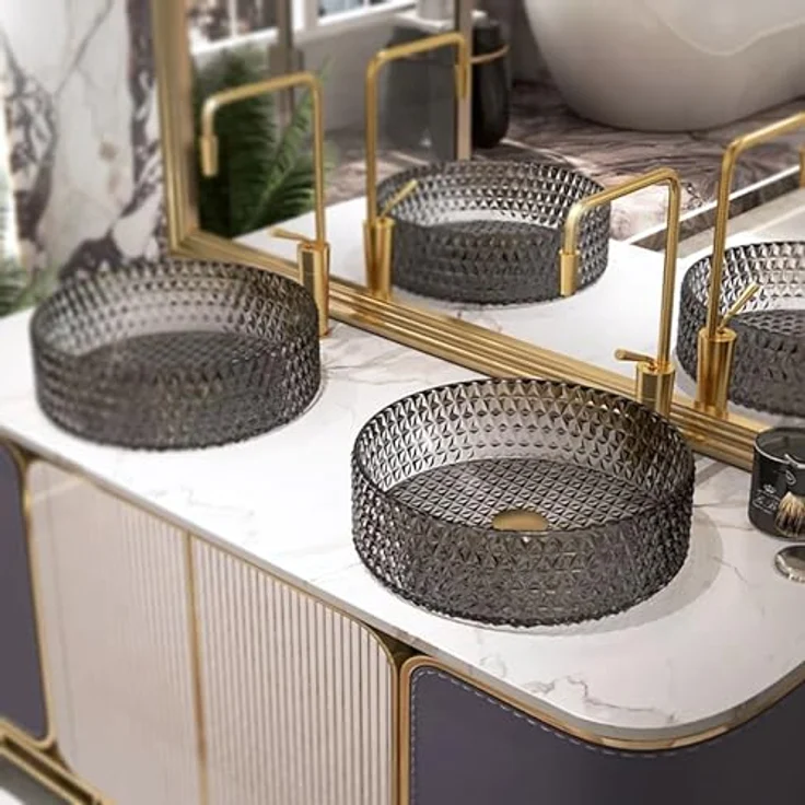 wohnwerk.idee Aufsatzwaschbecken Glaswaschbecken Cristal Ø35,5 Ø39 Schwarz Grau Weiß, modernes Badezimmerdesign – Bild 3