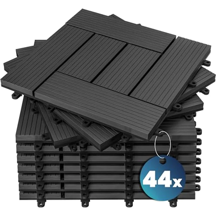 WPC Fliesen 1m²-4m² Terrassenfliesen Set Holzfliesen 30x30cm Balkon Pool Garten 44x Mosaik anthrazit 4250525379860 – Bild 2