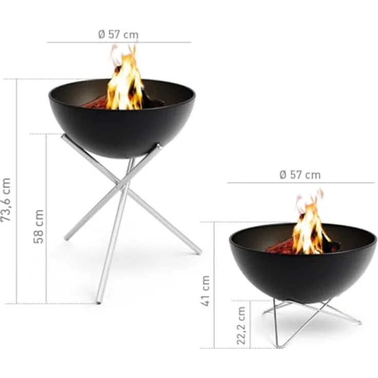 höfats Bowl 57 Feuerset Flex, raucharme Feuerstelle mit Plancha Grillplatte und Grillrost, kippbarer Feuerkorb, Stahl emailliert, schwarz, Ø 57 cm – Bild 2