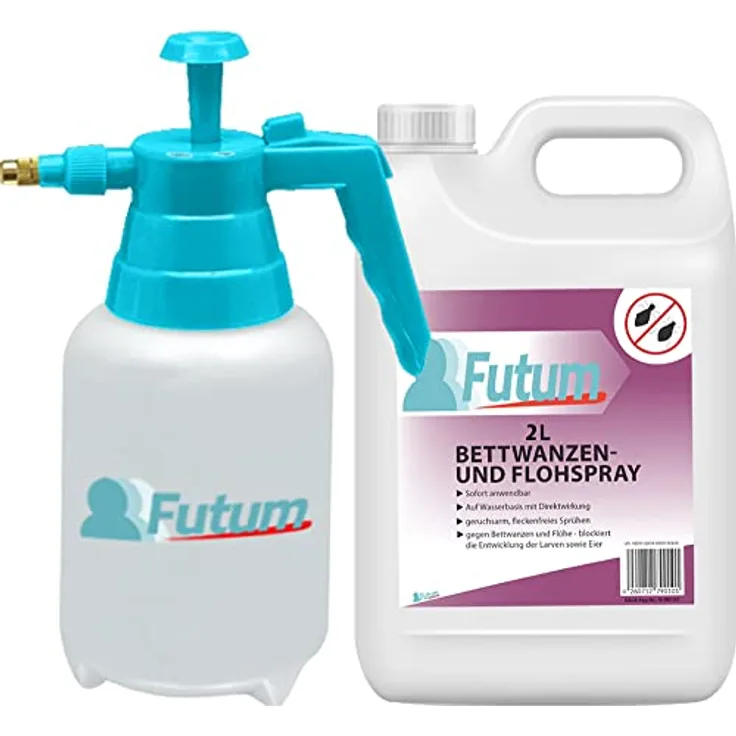 Futum Bettwanzen Spray Floh Spray Bettwanzen Bekämpfung auf Wasserbasis Mittel gegen Bettwanzen mit Langzeitwirkung 2L+2L Sprüher