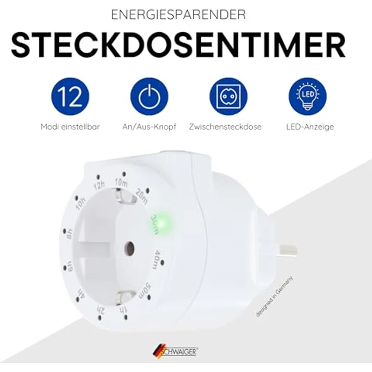 Schwaiger Zeitschaltuhr Zwischensteckdose mit Zeitschaltuhr, weiß, Countdown Timer, Steckdose mit 12 Zeiteinstellungen, analog – Bild 3