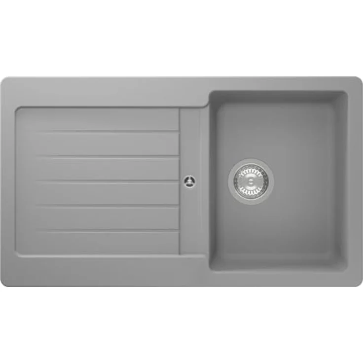 Respekta Austin Massivgranit Spüle, 86 x 50 cm, hitzebeständig, abgeschrägte Abtropffläche, einbau- und unterbaumontage, 1 Becken, für Unterschränke ab 45 cm, grau – Bild 1