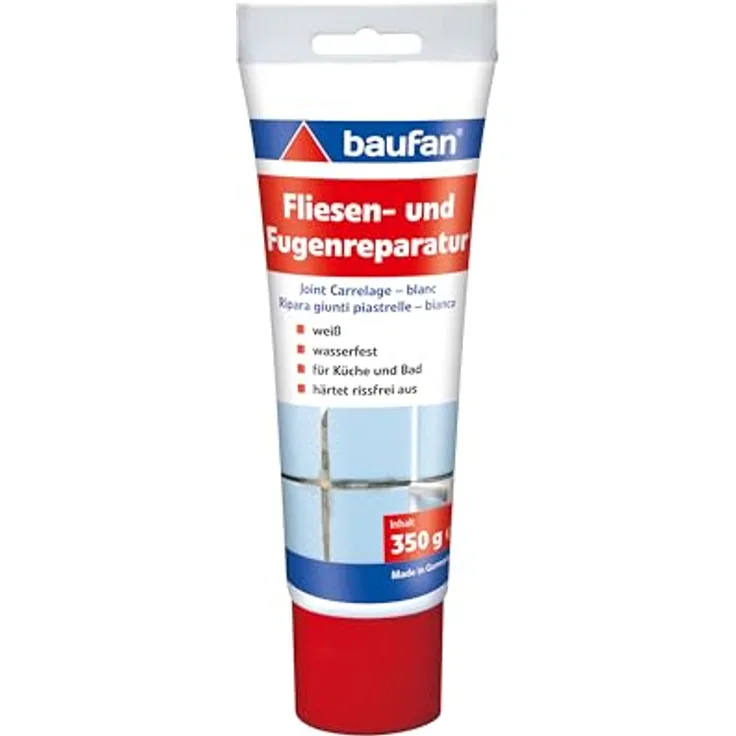 baufan® Fugenmörtel Fliesen- & Fugenreparatur, 350g Wasserfeste Spachtelmasse in Weiß für Küche & Bad