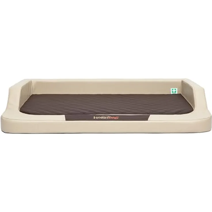 Hundebett für kleine, mittelgroße und Grosse Hunde - orthopädische Hundesofa mit Memory Foam - Ergonomisches Hundekissen - Hundeliegen aus Kunstleder - Bezug abnehmbar & waschbar - S - Beige/Braun – Bild 1