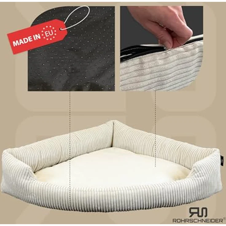 Rohrschneider XXL Eck-Hundebett für große Hunde | Weiche Hundedecke aus Cord | Waschbar | Platzsparendes Design | Cord in großen Größen (95x70cm) – Bild 2