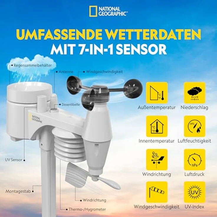 National Wetterstation, 7-in-1 mit WIFI, Farbdisplay, kompakt, Weiss/Schwarz – Bild 3