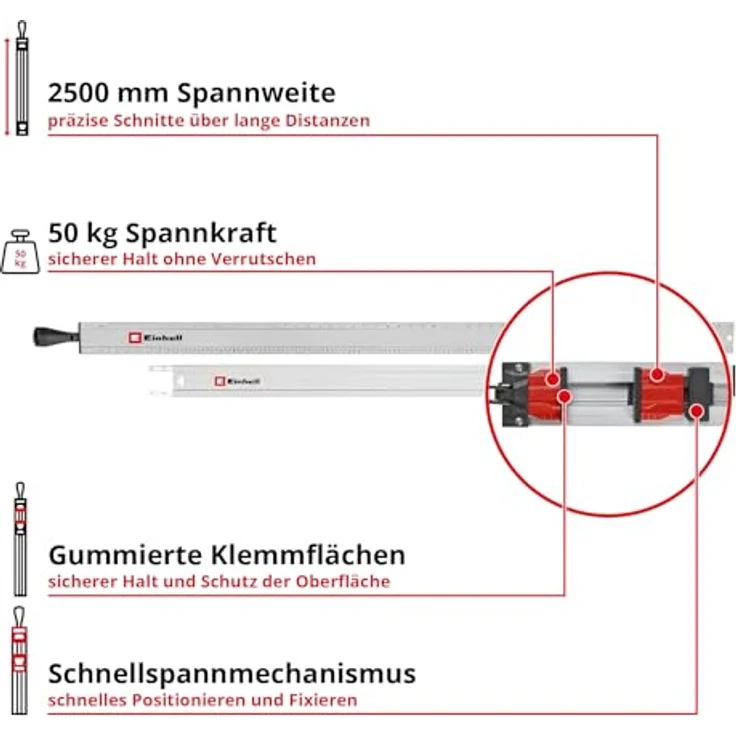 Einhell 2-tlg. Universal-Sägeschiene, Aluminium mit 250 cm Spannweite und Schnellspannmechanismus – Bild 2