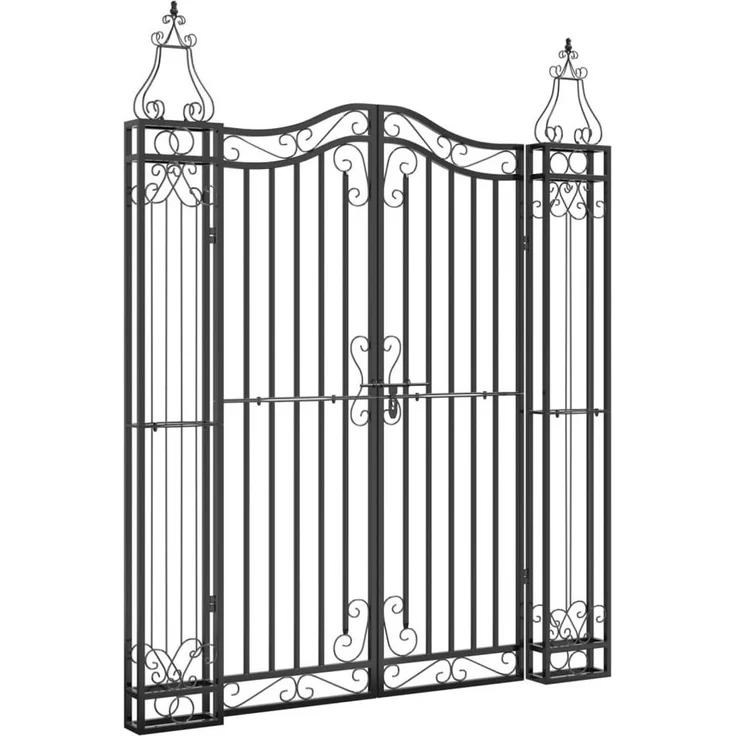 vidaXL Gartentor, Schmiedeeisen, schwarz, abschließbar, elegantes Design – Bild 1
