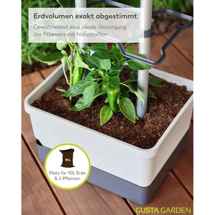 Gusta Garden Pflanzkübel CHARLY CHILI, mit stabiler Rankhilfe und Bewässerungssystem, hellgrau – Bild 5