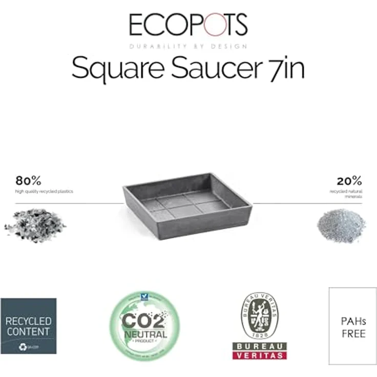 ECOPOTS Blumentopfuntersetzer SQUARE SAUCER Grey, aus Recyclingkunststoff, bruchsicher, leicht und UV-beständig – Bild 5