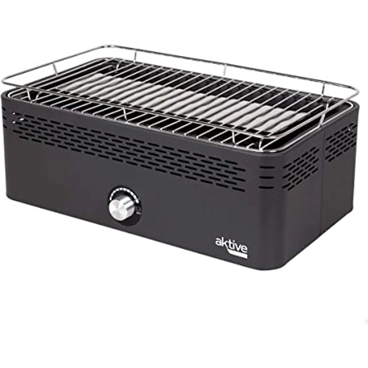Aktive 63004 - Tragbarer Holzkohlegrill, wiederaufladbar, rauchfrei, schwarz, rechteckig, auslaufsicher, inklusive Transporttasche, Grill für Terrasse, Balkon, 45 x 28 x 19 cm – Bild 1