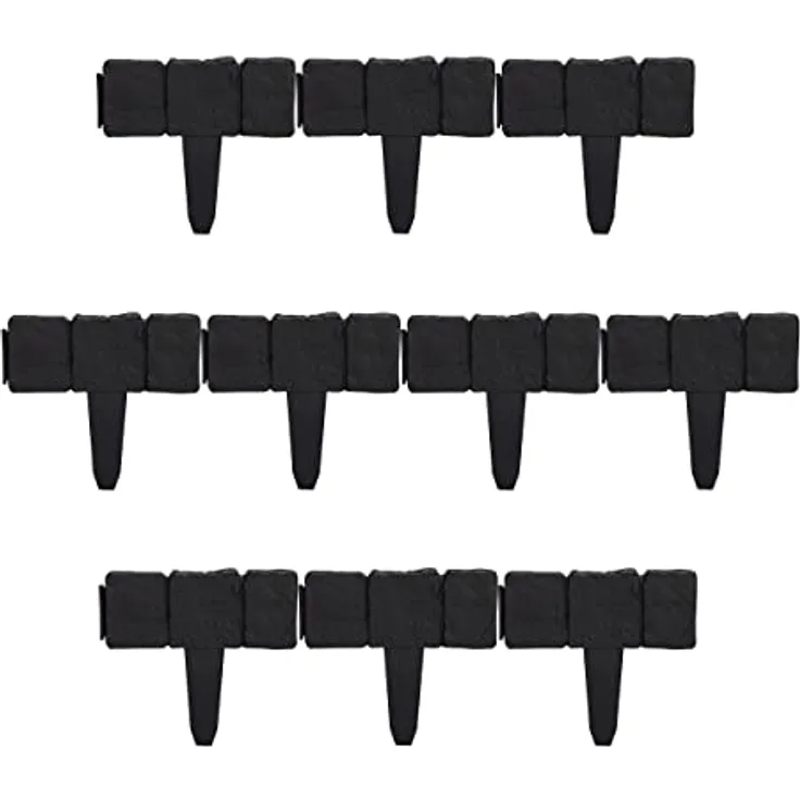 Relaxdays 40 x Beetzaun Steinoptik, Beetumrandung, HxB: 10x25 cm, Rasenkante zum Stecken, Kunststoff, Beeteinfassung, schwarz