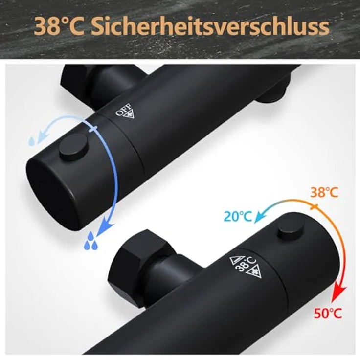 Görbach Thermostatbatterie für Regendusche, Duscharmatur Matt Schwarz mit 38 °C Sicherheitstaste und intelligenter Temperaturkontrolle – Bild 5