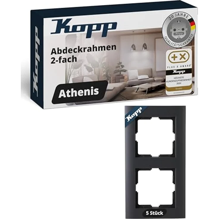 Kopp ATHENIS 2-fach Abdeckrahmen, anthrazit, eleganter Steckdosen- und Schalterrahmen aus mattem Kunststoff, 5 Stück, 86 x 157 x 9,5 mm – Bild 1