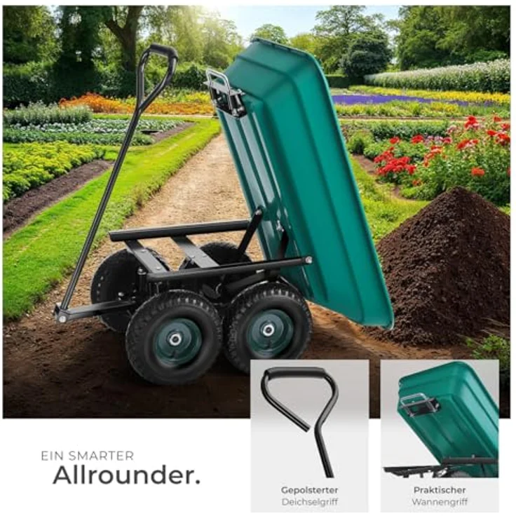 tectake® Bollerwagen mit Kippfunktion, Handwagen und Transporter, belastbar bis 120 kg, mit leichtgängiger Lenkachse und rutschfestem Griff – Bild 4