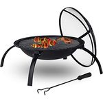 Relaxdays Feuerschale, Funkenschutz, Grill- & Holzrost, Schürhaken, Garten & Terrasse, D 55,5 cm, Feuerkorb, schwarz, ohne Tragetasche