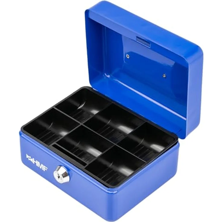 HMF Geldkassette abschließbar, Kasse mit 6 Münzfächern und Tragegriff, Blau, 15 x 12 x 8 cm – Bild 1