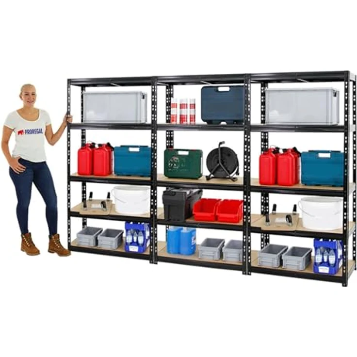 PROREGAL Mega Deal 3X Schwerlastregal Tiger Schwarz 180x90x45cm mit 265kg Fachlast - Lagerregal Steckregal 3er-Set – Bild 3