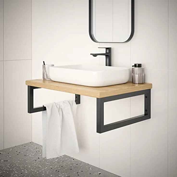 2x sossai® Stahl Waschtischkonsole 40 cm, schwarzmatt für Waschbecken Waschtisch – Bild 3