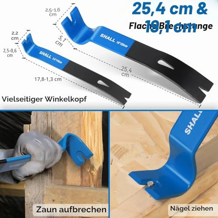SHALL 4-teiliges Brechstangen-Set, 30,48 cm Katzenpfoten-Nagelauszieher, 25,4 cm und 19 cm Flache Krallen-Brechstangen, Nagelziehzange mit 8-Zoll-Endschneider, aus Chrom-Vanadium-Stahl, rost- und korrosionsbeständig – Bild 2