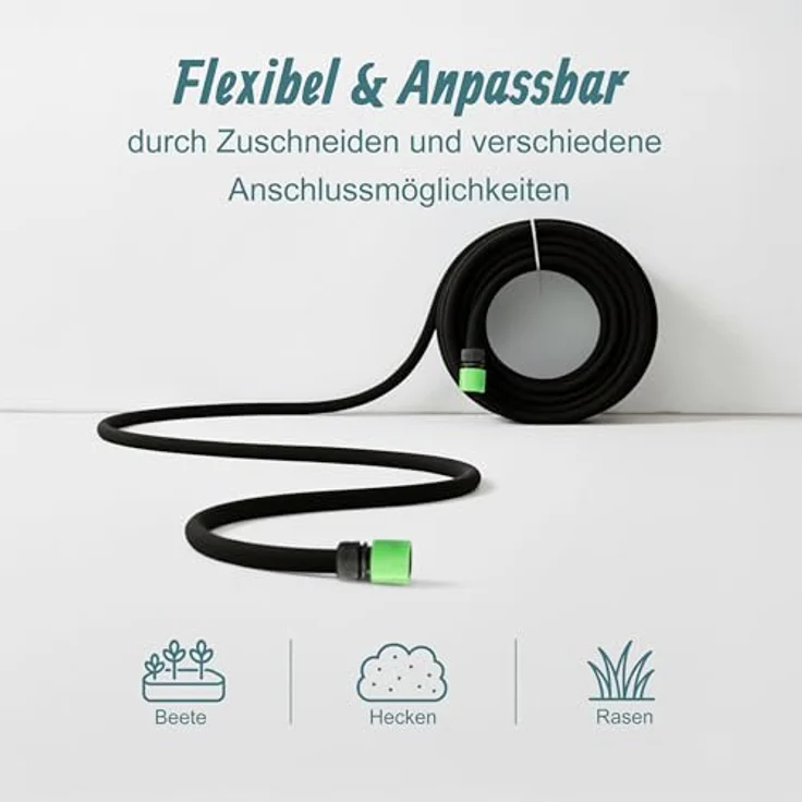 Relaxdays Tropfschlauch Gummi PVC, Anschlussfertig, 70 m, Schwarz - Effiziente Perlbewässerung für Gartenpflanzen – Bild 6