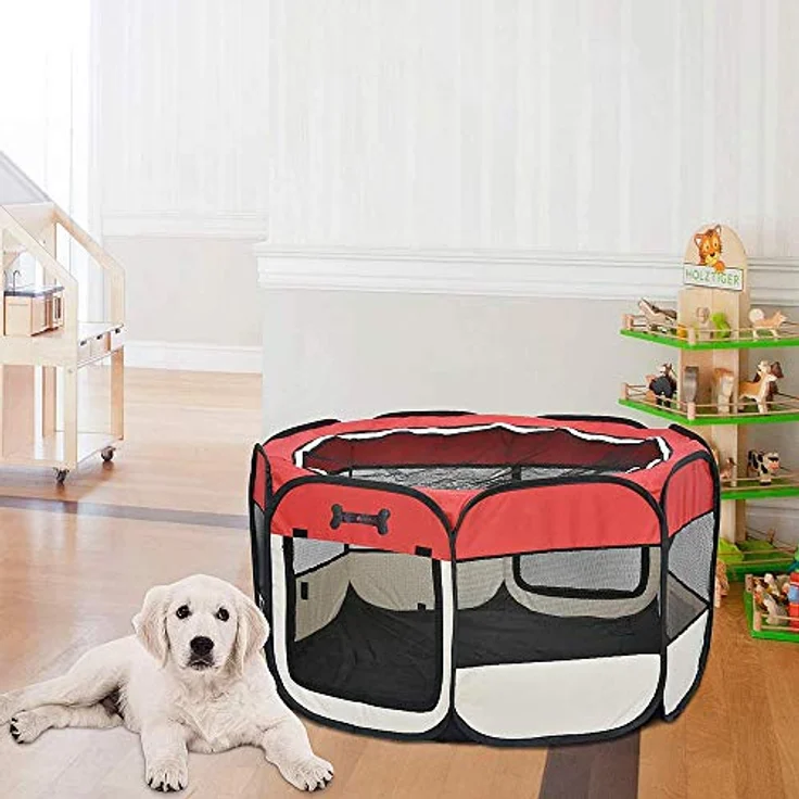 Melko Welpenlaufstall faltbar Welpenauslauf 125 x 125 x 64 cm Tierlaufstall Hunde Laufstall Hasen – Bild 2