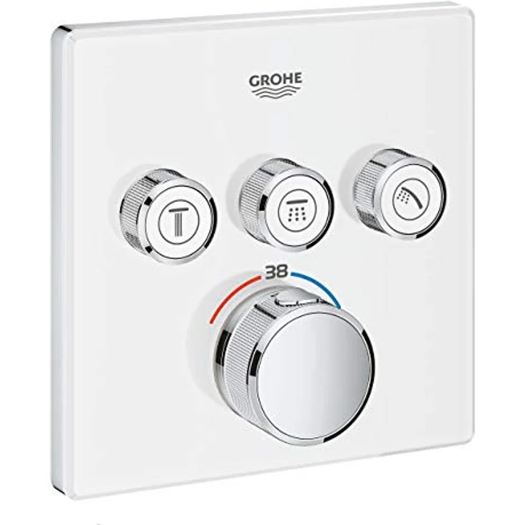 GROHE Grohtherm SmartControl Thermostat eckig Moon White, Unterputz-Thermostat mit 3 Absperrventilen, GROHE TurboStat, Sicherheitsfunktionen und Long-Life Oberfläche – Bild 1