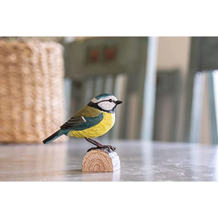WILDLIFEGARDEN DecoBird Blaumeise WG402, Handgeschnitzte Holzfigur, Kleine Europäische Vögel, Umweltfreundlich bemalt – Bild 3