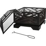 Outsunny Feuerschale mit Funkenschutz, Feuerkorb mit Grillrost, Schürhaken, 2-in-1 BBQ Grill, Feuerstelle für Garten, Balkon, Metall, Schwarz, 66 x 66 x 66 cm