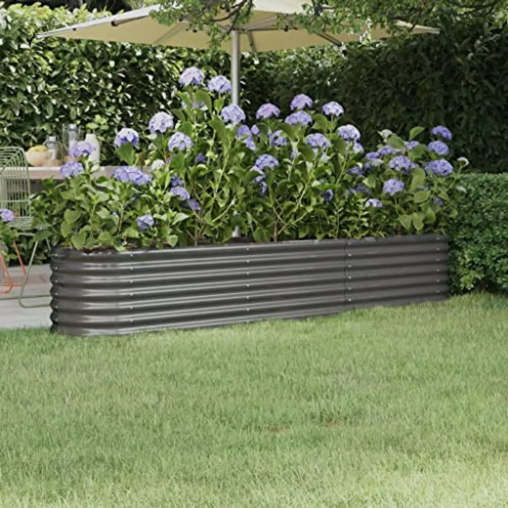 vidaXL Hochbeet, Wetterfestes Hochbeet für Garten Balkon Terrasse, Kräuterhochbeet zum Selber Bauen, Pflanzkasten aus Metall, Pulverbeschichteter Stahl Grau – Bild 2