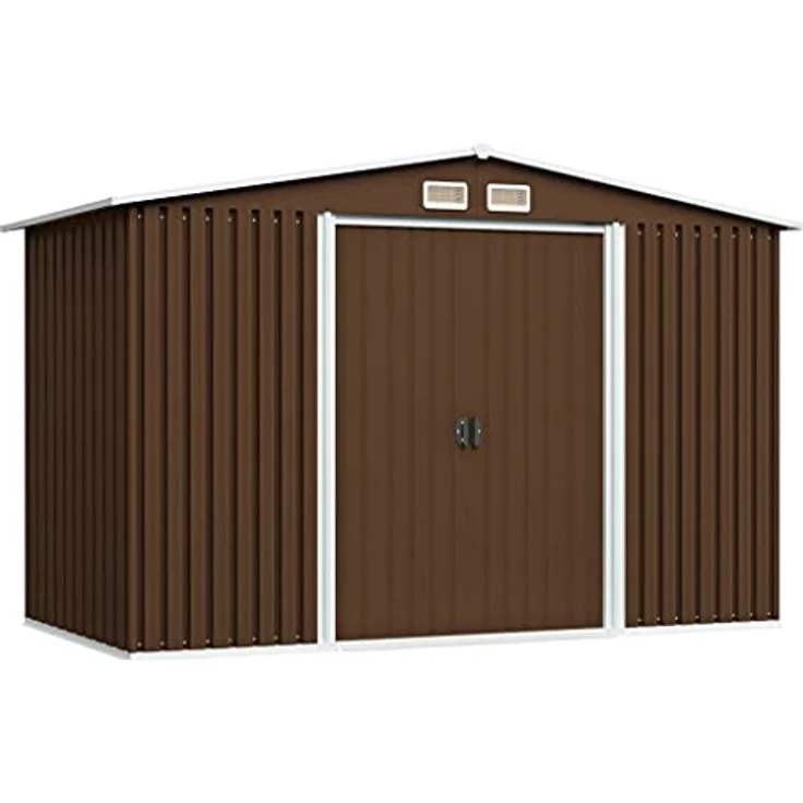 vidaXL Geräteschuppen mit 4 Entlüftungsöffnungen Schiebetür Gerätehaus Gartenhaus Schuppen Gartenschuppen Braun 257x205x178cm Stahl – Bild 1