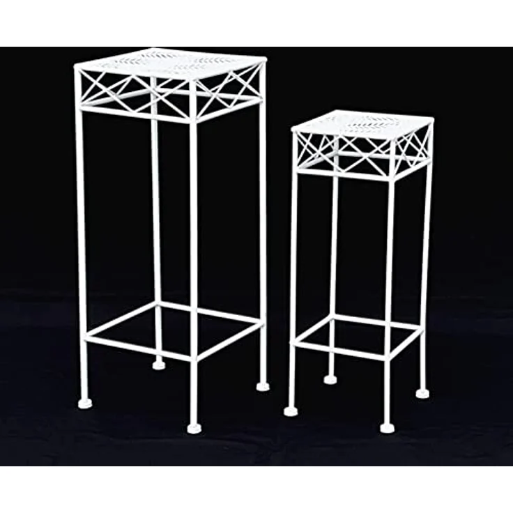 DanDiBo Blumenständer 2er Set, Weiß Metall, Eckig Beistelltisch für Pflanzen und Kräuter – Bild 8