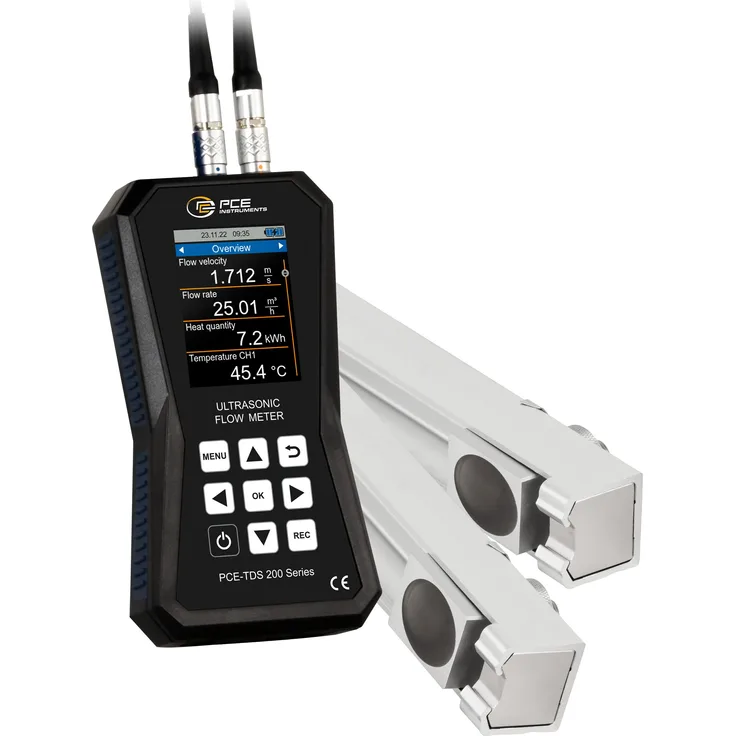 PCE Instruments Ultraschall-Durchflussmessgerät PCE-TDS 200 MR, ±32 m/s Messbereich, 32 GB Speicher, LC Farbdisplay