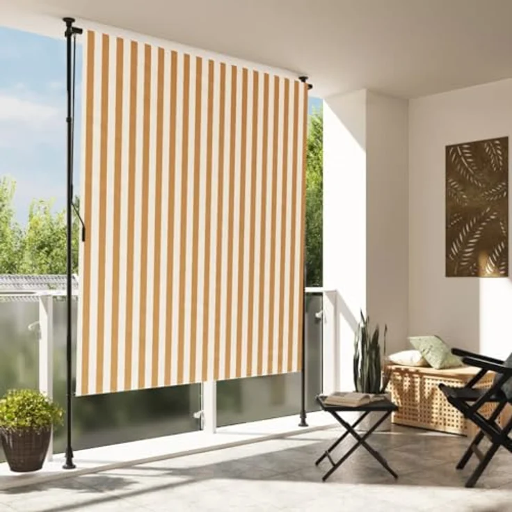 vidaXL Außenrollo, Senkrechtmarkise mit Kurbel, Einziehbarer Sichtschutz, Orange Weiß 200x270cm Stoff Stahl – Bild 2