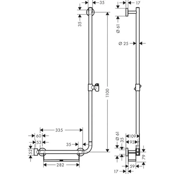 Hansgrohe Unica Comfort Bar 1100 mm R, Brausestange mit Haltegriff, Ablagekorb und verstellbarem Schieber, weiß – Bild 4