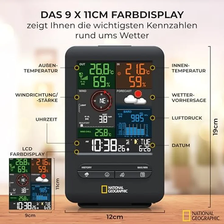 National Geographic Color-Display Center 5in1 9080500, kabellose Wetterstation mit 12-24 Stunden Wettervorhersage – Bild 5