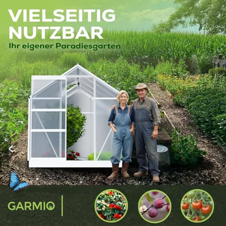 GARMIO® Gewächshaus Neapel 250x190cm Alu Frühbeet, 2 Dachfenster Treibhaus Tomatenhaus 4,75m² UV-Schutz – Bild 3