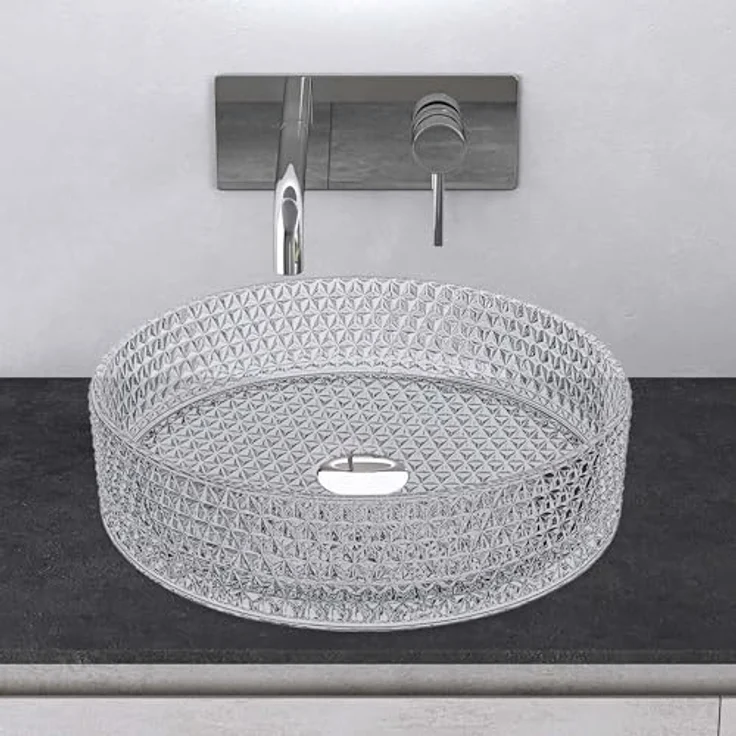 Mai & Mai Aufsatzwaschbecken Glaswaschbecken Handwaschbecken Rund BxTxH 39x39x12 cm Transparent Minerva07 - nahtloses Design, hygienisches Glasmaterial, leicht zu reinigen – Bild 3