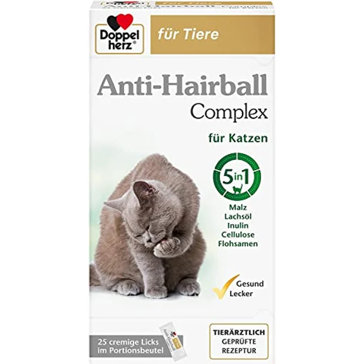 Doppelherz Anti-Hairball Complex für Katzen – Mit wertvollen Faserstoffen und Ölen zur Unterstützung der Verdauung bei Haarballen – 25 cremige Licks – Bild 1