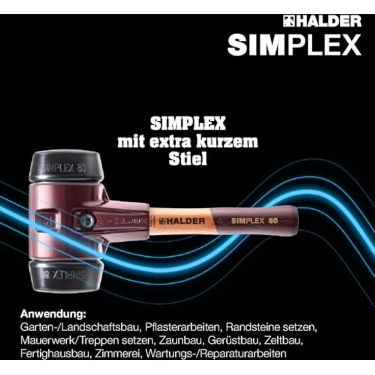 HALDER SIMPLEX Gummihammer Ø 60 mm, Schonhammer mit kurzem Holzstiel und Tempergussgehäuse, schwarz – Bild 5